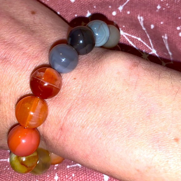 🧿2/$15🧿✋🏼Made Natural 12mm Botswana Agate Stone Bracelet w Brass Tie Cover - Picture 12 of 16